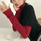 Corduroy Short-sleeve Dress / Turtle-neck Long-sleeve Top