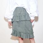 Ruffled Band-waist Check Skirt