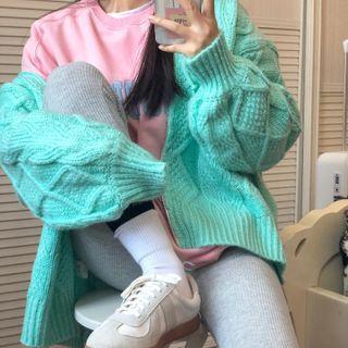 Lettering Sweatshirt / Cable Knit Hooded Cardigan / Plain T-shirt / Leggings
