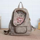 Printed Woven Applique Canvas Backpack