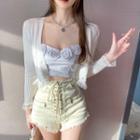 Floral Camisole Top / Cardigan / Frayed Shorts