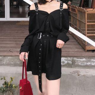 Cold-shoulder Mini A-line Shirtdress