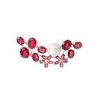 Fashion And Elegant Flower Imitation Pearl Brooch With Red Cubic Zirconia Silver - One Size