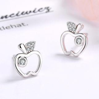 S925 Sterling Silver Rhinestone Apple Stud Earring As Shown In Figure - One Size