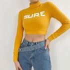 Long-sleeve Lettering Mock-neck Crop Top