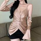 Bell-sleeve Twisted Cold-shoulder Top