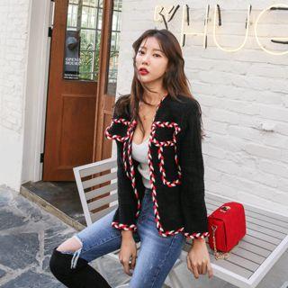 Braided Trim Open-front Knit Jacket