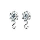 925 Sterling Silver Simple Elegant Exquisite Mini Wavy Line Earrings And Ear Studs With Cubic Zircon Silver - One Size
