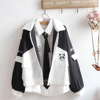 Two-tone Zip-up Jacket / Shirt / Set