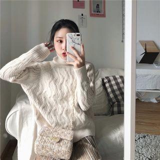 Turtleneck Cable Knit Top White - One Size