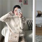 Turtleneck Cable Knit Top White - One Size