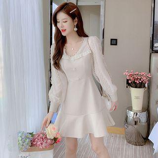 Long-sleeve Button-up Ruffled Dress