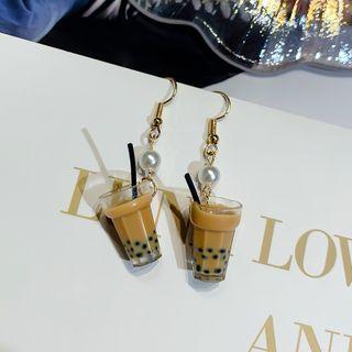 Bubble Tea Resin Faux Pearl Dangle Earring 1 Pair - Earring - Bubble Tea - Khaki & Black - One Size