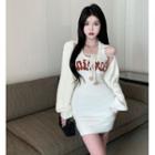 Halter-neck Lettering Top / Crop Cardigan / Halter-neck Sheath Dress