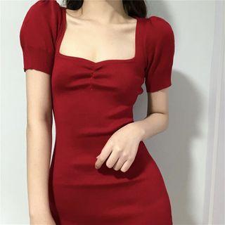 Short-sleeve Knit Mini Bodycon Dress As Shown In Figure - One Size