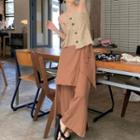 Floral Printed Tube Top / Plain Asymmetrical Wide-leg Pants