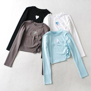 Asymmetrical Long-sleeve Drawstring T-shirt