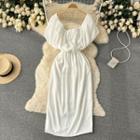 Puff-sleeve Off-shoulder Slit A-line Dress