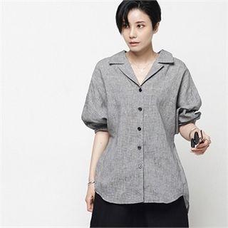 Bishop-sleeve Linen Blend Blouse