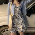 Spaghetti Strap Tie-dyed A-line Dress / Cardigan