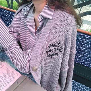 V-neck Lettering Embroidered Cardigan