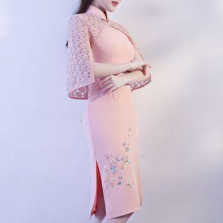 Lace Panel Cape Sleeve Qipao