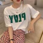 Short-sleeve Lettering T-shirt / Floral Print Lace Trim A-line Skirt