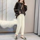 Plain Knit Straight-cut Cropped Pants