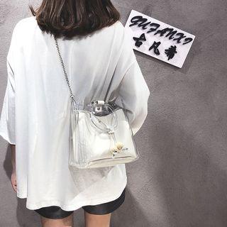 Clear Drawstring Handbag With Snap Button Bag