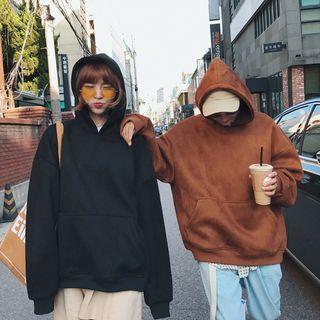 Faux Suede Long-sleeve Hoodie