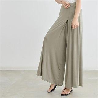 Band-waist Wrap-front Wide-leg Pants