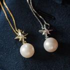 Star Rhinestone Freshwater Pearl Pendant Sterling Silver Necklace