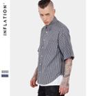 Striped Side Zip Elbow Sleeve Shirt