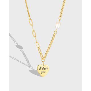 Lettering Heart Stainless Steel Necklace