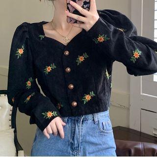 Corduroy Floral Button-up Jacket