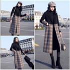 Plaid Panel Double-breasted Long Coat
