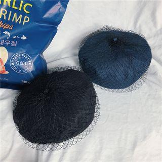 Mesh Panel Denim Beret