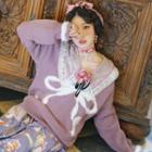Bow Jacquard V-neck Sweater