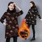 Turtleneck Floral Print Fleece-lining Tunic Top