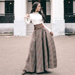 Set: Ruffle Trim Knit Top + A-line Maxi Skirt