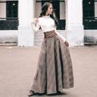 Set: Ruffle Trim Knit Top + A-line Maxi Skirt