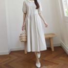 Puff-sleeve Contrast-trim Linen Blend Dress