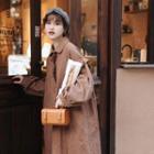 Long-sleeve Ruffled Corduroy Midi Dress Brown - One Size