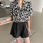 Short-sleeve Leopard Print Shirt / High-waist Plain Short