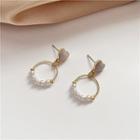 Heart Faux Pearl Hoop Dangle Earring 1 Pair - White Faux Pearl - Gold - One Size