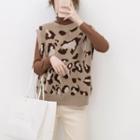 Leopard Sweater Vest Khaki - One Size