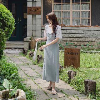 Spaghetti-strap Tie-waist Flared Long Dress
