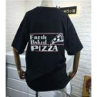 Elbow-sleeve Pizza Print T-shirt