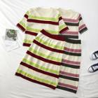 Set: Striped Summer-knit Top + A-line Skirt