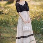 Puff-sleeve Top / Maxi A-line Skirt